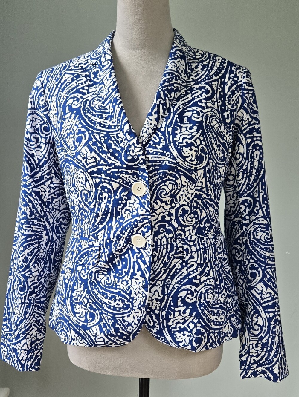 Talbots Bright 100% cotton Blue & White Printed Blazer 6P